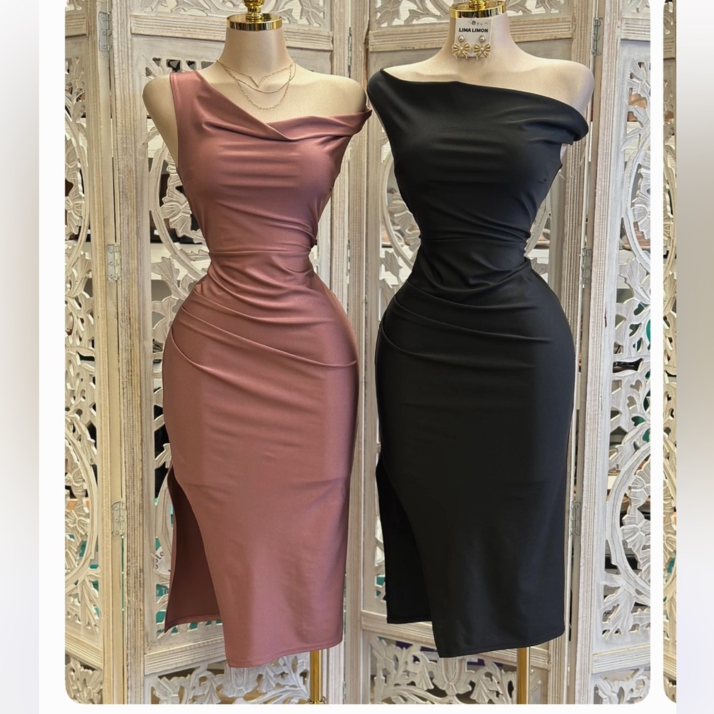 Elegant Asymmetrical One Shoulder Dress - Black